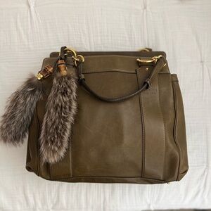 Gucci Olive Green Leather Hand Bag w/Fox Tail Charm